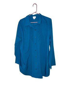 Jaclyn Smith Womens Teal Button-Up Long-Sleeve Shirt XXL 100% Polyester